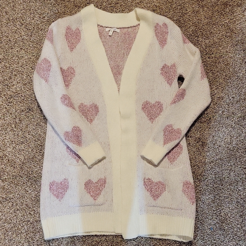 Maurices Cream and Pink Heart Cardigan